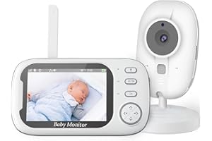 CKCLR Monitor de bebé de Video de 3.5 Pulgadas, Zoom 4X, Monitor de bebé de luz Nocturna RGB, Charla de Audio de 2 vías babyphone, 8 Canciones, Cámara de niñera de batería de 2000mAh (Blanco)