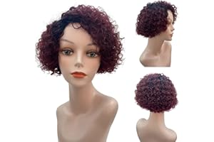 ISHINE Perruque Bresilienne Bouclée Perruque Afro Kinky Naturelle Courte Perruque Femme court bouclés perruques de cheveux humains pour les femmes noires Bourgogne Red Pixie Cut perruques-#OT99J