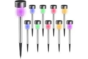 Melofo Outdoor Solar Stake Lights 10 Pack LED Waterproof Stainless Steel Garden Lights Solar Powered Stakes Garden Outdoor Light Post Path Light for Holiday Garden Pathway Patio Yard Christmas Gifts