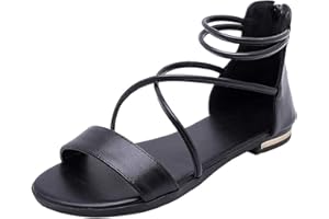 amropi Femme Été Bout Ouvert Croisé Bride Cheville Plates Sandales