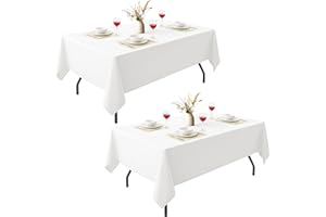 EMART 2 Pack White Table Cloth Rectangle 60 x 102 inch Tablecloth for 4-6 Foot Rectangle Tables Washable, 180 GSM Thickened Polyester Fabric Tablecloth for Party & Wedding Decorations