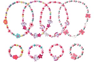 UYDF Collana Bracciali Bambina in Legno,Gioielli Bambina Collana Braccialetti Legno,Set di Collane Bracciali Bambina,Collane Bambina Braccialetti Set per Principessa Unicorno Festa Compleanno