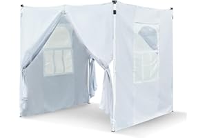 LEMROE Gazebo Side Panels 2x2m Water-Resistant 210D Replacement Sidewall with Zippers and Transparent Windows for Garden Gazebos (White-2×2m)