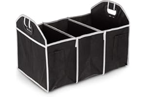 GENERIC Anjos Car Boot Organiser – Large Heavy Duty 2 in 1 Folding Collapsible Car Van Vehicle Tidy Storage Box Case with Solid Non Slip Base Pockets and Carry Handles for Shopping Essentials Tools