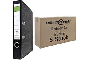 ‎VERSANDO versando 5x schmaler Premium Ordner DIN A4 Rücken 5cm Aktenordner Ringordner - Blauer Engel zertifiziert - schwarz