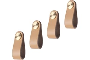 MINICLOSS Set di 4 maniglie in pelle, realizzate a mano, in stile vintage, realizzate a mano, per cabinet, Wardrobe, cucina (colore carne)