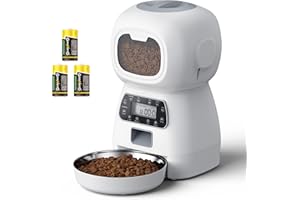 SCHITEC Distributore Automatico di Ciboper Gatti e Cani, Alimentatore Automatico per Animali con separatore e ciotole, Porzione di Controllo Registrazione Vocale Timer Programmabile 4 pasti al Giorno（3.5L)