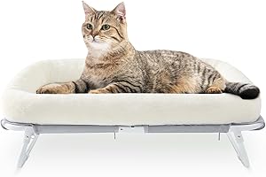 GUUSII HOME Cama Gato Elevada Hamaca Perros Pequeños Amaca per Gatti Plegable Lettino para Gatos Mascota Sofa Gattos con Marco de Metal Interior Exterior Fácil de Montar 64X40X19 cm（Blanco）
