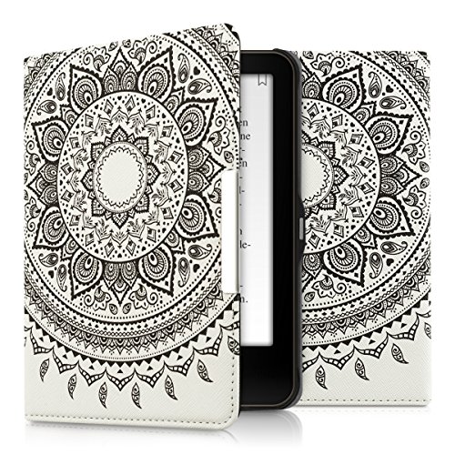 kwmobile Hülle für Tolino Vision 1 / 2 / 3 / 4 HD - Flipcover Case eReader Schutzhülle - Bookstyle Klapphülle Indische Sonne Design Schwarz Weiß