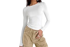 OYIGELZ Langarmshirt Damen Klassischer Basic T-Shirt Crop Tops Y2K Slim Fit Oberteile Sweatshirt Casual Rundhals Tee Shirt