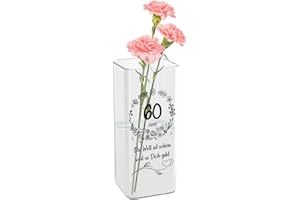 TARKLANDA Blumenvase für 60. Jahrestag, Vase zum 60. Geburtstag mit Gravur, Glasvase mit Alter und Spruch als 60 Geburtstagsgeschenk für Frauen, Geschenk für Frauen Ehefrau Mama Oma zum 60. Geburtstag