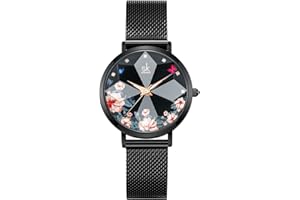 SHENGKE Creative Starry Sky Women Watch with Stainless Steel Mesh Band Genuine Leather Elegant Floral Women Watches