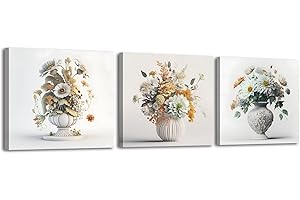 Piy Painting 3pcs Elegant Flower in Vase Canvas Painting Flower Picture Wall Art for Living room Kitchen Bathroom Yoga room Office Bar 12x12in
