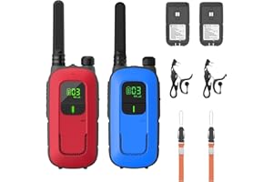 Radioddity PR-T3 Walkie Talkie für Kinder 16 Kanäle PMR446 Funkgerät für 3-12 Jahre Kinder VOX mit Taschenlampe 4KM Reichweite für Abenteuer, Outdoor, Camping, 2 Stücke(Rot & Blau)