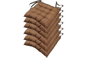 casaviva® Set 6 Cuscini Sedia 9 impunture con lacci Made in Italy Lavorati a Mano in 100% Cotone Effetto Lino Imbottitura Deluxe 7 cm (Cioccolato)