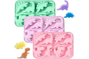 DAFENCAR 3 Pièces Moule Dinosaure Gateau, 8 Cavités Moule Gateau Dinosaure, Moule Dinosaure, Moule Animaux, Moule Silicone Dinosaure Convient pour Faire Bonbons Chocolat Pudding Savon (Rose, Vert, Violet)