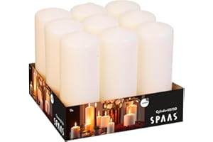 Spaas Tray of 9 Unscented Pillar Candles 60/150 mm, ± 45 Hours, Ivory