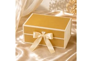 1 Piece Collapsible Magnetic Gift Box with Ribbon, Premium Gift Box for Diwali Festive Gifting, Gift Hamper, Birthday, Wedding, Return Gifts & Packaging (25 x 20 x 10 cm) (Golden)