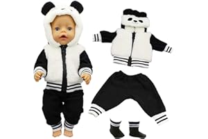 XERTEAM Vêtements pour Poupées de 45,7 cm - Jolies Tenues Combinaison, Chapeau Haut de Forme et Chaussettes - Compatibles avec Nouveau-nés 30-45 cm (Panda)