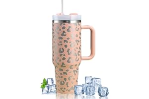 TAOQFUNNY Travel Mug 40oz Thermos Coffee Cup 304/201 Stainless Steel Thermal Mug Leakproof Tumbler Easy to Carry Compatible Car Cup Holder with Straw BPA Free Easy-Clean Lid for Car/Outdoor/Picnic/Office/School