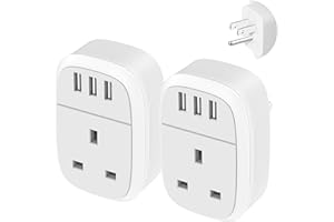 IROUSSA UK to US Adaptor Plug 2 Pack, USA Travel Adapter with 3 USB Ports, American Thailand Mexico Colombia Grounded Charger, 4 in 1 Plug Adapter from UK to USA for Phone, Pad, Android, Samsung (Type B)