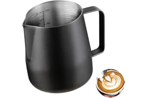 MeelioCafe Brocca per latte, 400 ml, palmare, in acciaio inox, per cappuccino e latte, colore: nero