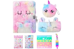 KIYTARBOO Geheimes Tagebuch für Mädchen, Niedliche Freien mit Schloss, Katze für Mädchen, Plüsch-Notizbuch mit Geldbörse, mehrfarbig, Schultasche, Lineal-Aufkleber, Geschenke für Kinder 6+ Jahre