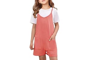 CPAMSKY Pagliaccetto Corto Ragazza Estivo Tuta con Spalline da Bambina Monopezzi e Tutine Jumpsuit Spiaggia Vacanza con Tasche Casual Outfit Senza Maniche per Bambini