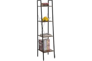eSituro Scaffale Libreria a Scala Scaffale Porta oggetti in Acciaio Legno 4 Ripiani Design Industriale Scaffalatura Multifunzionale per Cucina Soggiorno Nero+Noce SSTR0054