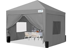 Quictent Pop Up Gazebo with 4 Sides, 3 x 3m waterproof Event Shelter Canopy with Mesh Windows & Roll Bag, 4 Sandbags, Folding Party Tent for Garden, Barbecues, Camping - Grey