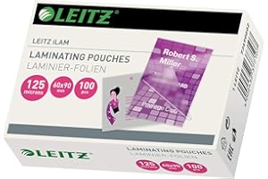 Leitz 73690002 - Plastificador (Transparente, EVA (Etileno Acetato de Vinilo), Tereftalato de polietileno (PET), Brillante, 125 microns, 60 x 90mm, 100pcs)
