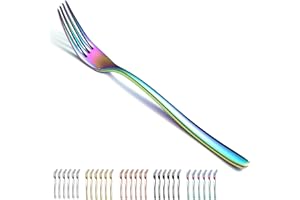 Forchetta da tavola da 6 pezzi, set di posate in acciaio inossidabile Kyraton da 7,9 pollici, set di posate, lavabile in lavastoviglie. (Arcobaleno)