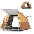 Hexagonal Camping Tent Automatic Pop Up Dome Tent, Quick Open Double Layer Waterproof Large Instant Family Tent 4-5 Person Thickened Sun UV Protection Outdoor Tent for Family Picnic Beach Party Hiking