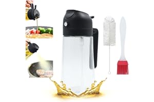 SHUNCHG Oil Dispenser for Kitchen, 2 in 1 oil Spray Bottle and Olive Oil Dispenser, Oil Sprayer for Cooking Air Fryer 470ml for Cooking, Kitchen, Salad, Barbecue, Baking (Black)