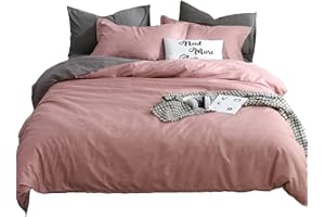 ‎ASHANLAN AShanlan Bettwäsche Set 135x200 cm Altrosa Grau Anthrazit Unifarben Wendebettwäsche 100% Weiche Angenehme Mikrofaser - 1 Bettbezug 135 x 200 cm + Kissenbezüge 80 x 80 Reißverschluss Rosa Grau