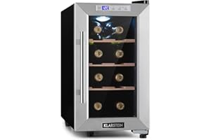 KLARSTEIN Vinoteca 6 Botellas, Nevera Vinos de Una Zona, Nevera Expositora Vino y Cerveza, Vinoteca Pequeña Interior y Exterior con Puerta de Cristal, Nevera Vino Protección UV, Panel Táctil, 4-22°C