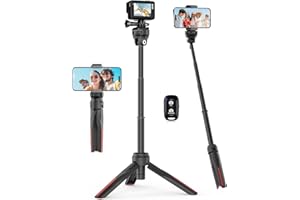 Aureday 46CM Mini Stativ für Action Camera, Mini Kamera Stativ Mit 4-Teilige Verlängerungsstange und 360°-Kugelkopf Stativ Klein Tragbar Reise Vlog Stativ Ständer für DLSR, Compact Kameras