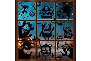 VOLSHA 9 Sheets Halloween Window Stickers, Ghosts Bats Halloween Decorations for Windows Glass Walls Display Halloween Haunted House Party Supplies (C-9 sheet)