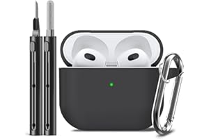 Inesore Etui kompatybilne z Airpods 3 z zestawem do czyszczenia, silikonowe etui ochronne do Apple AirPods 3. generacji etui do ładowania z breloczkiem, dla kobiet i mężczyzn, czarne