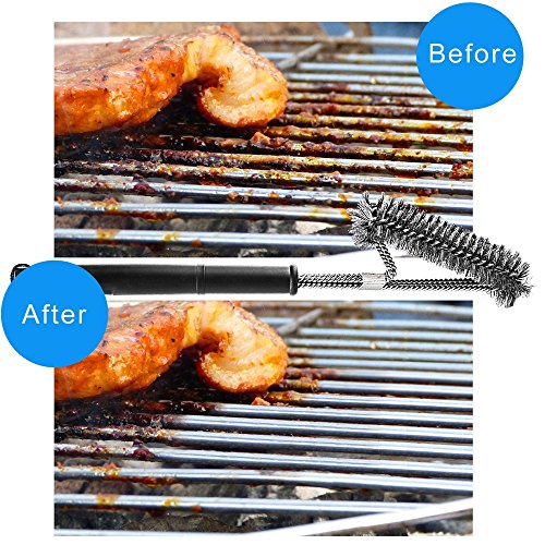 BBQ Grillbürste, Sounor 3 in 1 BBQ Edelstahl Grillbürste, 360° Reinigung, 18″ Extra Langer PP Wärmedämmung Griff, Langlebig Gewebt Edelstahldraht Borsten Perfekt für Holzkohle-Grill, Gas-Grill und Elektro-Grill (Schwarz) - 6