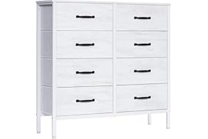 LYNCOHOME White Chest of Drawer Bedroom Furniture, Fabric Wide Storage Drawer with Deep and Large Drawers for Bedroom, Closet