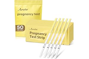 Areta 50 Tests de Grossesse Précoces: 50 Tests de HCG Urinaires, Bandelettes Sensibles 10 mIU/mL, Résultat Précis et Fiable | Utilisation Facile