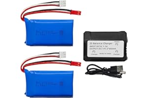 BLLRC 2PCS 7.4V 1100mAh Lithiumbatterie mit USB-Ladekabel für WLToys A949 A959 A969 A979 K929 RC Hochgeschwindigkeitsfernbedienung Autobatterie V912 V913 L959 T23 T55 F45 Hubschrauber Batterie Ersatzteile