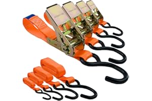 ‎MCS CARGO SECURITY Spanngurte mit Ratsche und Haken 4er Set, 25mm breit 3m lang, bis 700kg, Spanngurt-orange, Zurrgurte für Ladungssicherung, Spanngurte mit Haken, Gurtband, Zurrgurt 3m - TÜV Rheinland geprüft