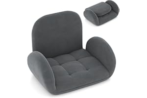 COSTWAY Folding Sofa Chair, Lazy Floor Sofa Bed with Adjustable Backrest and Armrests, Single Padded Lounge Sleeper Recliner Floor Chair Seat for Meditation Gaming Reading (without Swivel Base, Grey)