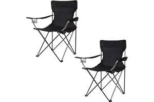 TIENDA EURASIA - Silla Playa Plegable o Camping con Funda de Transporte | Pack 2 Ud | Estructura de Acero Resistente | Asiento de Lona Impermeable | Negro | Medidas 50x50x80 cm