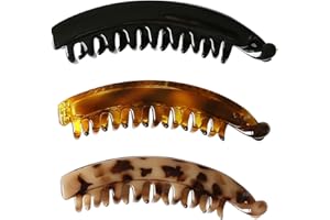 BEIBXHQQ 3 Pieces of Banana Hair Clips, Half-Moon Hair Clips, Ponytail Hair Clips, Simple Ponytail Clips, Colorful Banana Hair Clips, Non-slip Ponytail Clips (Black, Tortoise Shell, Cream Amber)