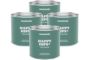 mammaly Happy Hips Plus Gelenkpulver für Hunde mit Grünlippmuschel Hund, Pulver statt Gelenktabletten Hund, Unterstützt Knochen und Gelenke, msm Hund - 360g (4 x Dose)