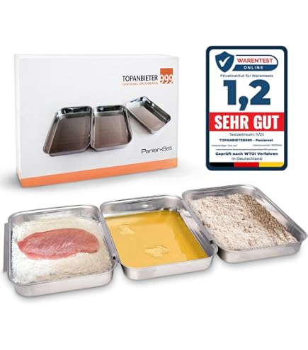 Panierschalen-Set 3-teilig 32,5x17,5x6,5 Cm – Edelstahl Gastro GN 1/3 Mit Deckeln, Stapelbar, Für Fisch, Fleisch & Gemüse