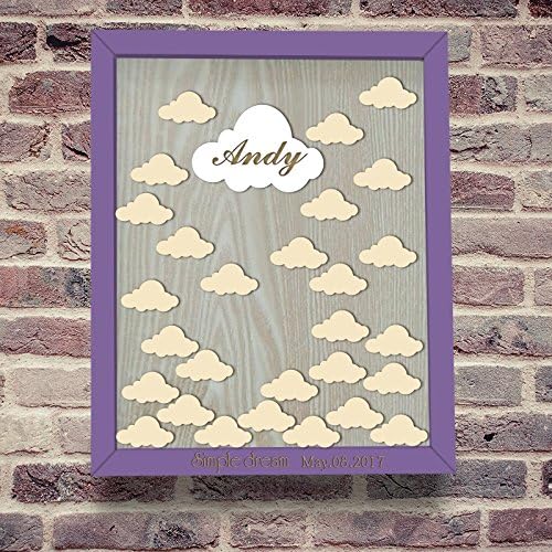 Cute Cloud Baby Shower Guest Book Alternative Wood Rustic Personlised Name Engraved Birthday Guest Book